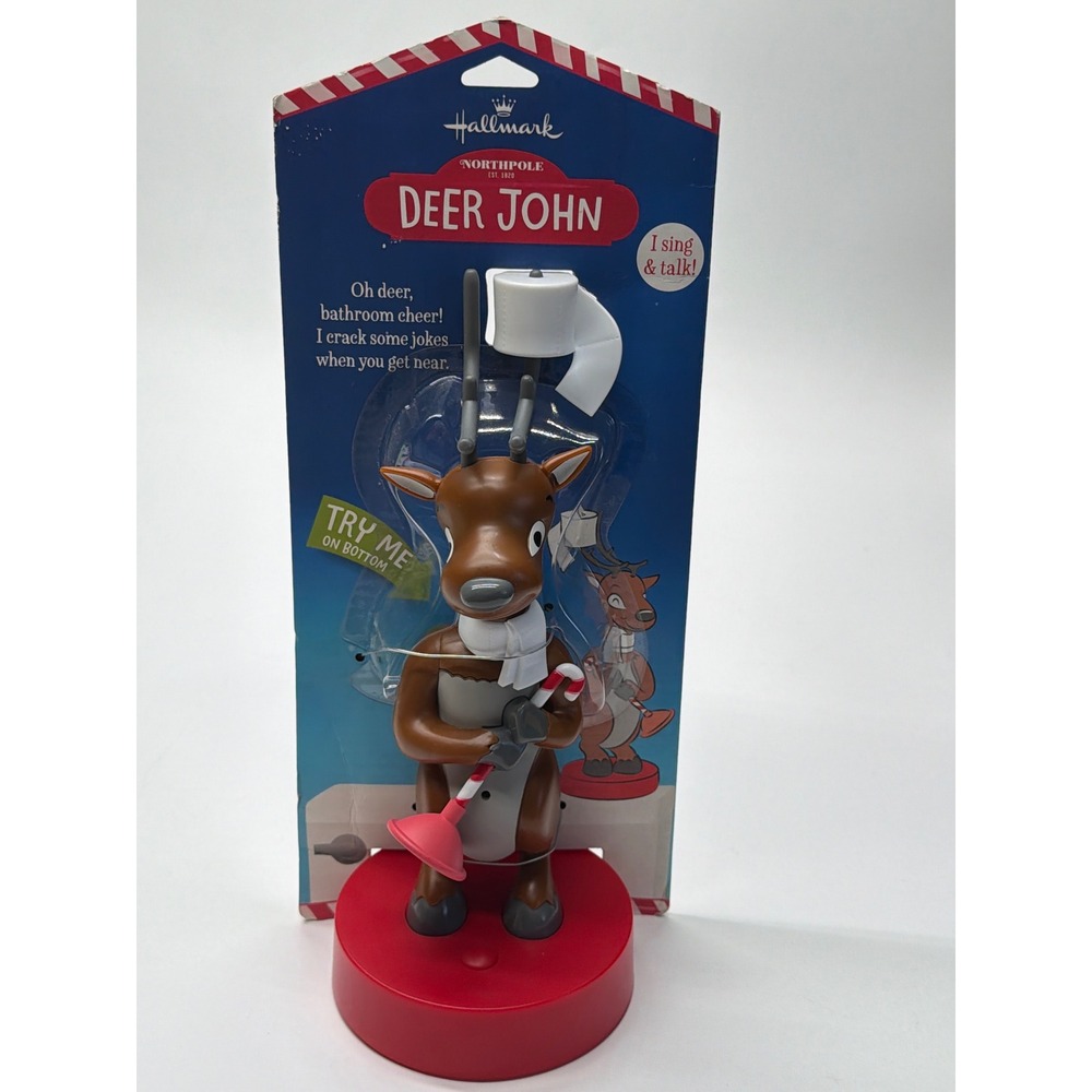 Hallmark Northpole Deer John Singing Talking Motion Activated Reindeer Bathroom